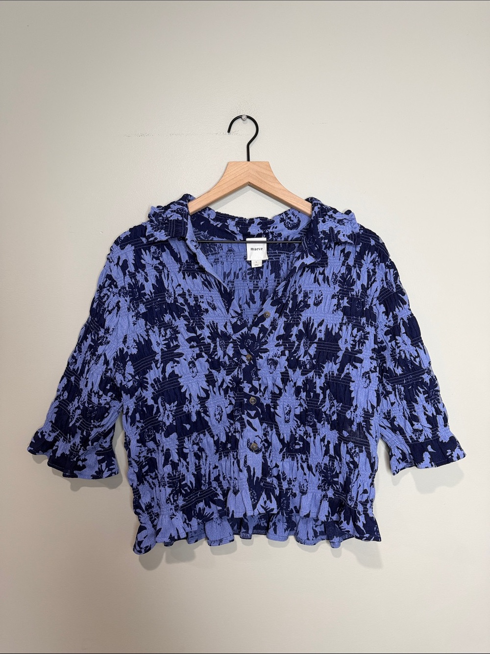 Maeve Smocked Button-Front Top from Anthropologie Large